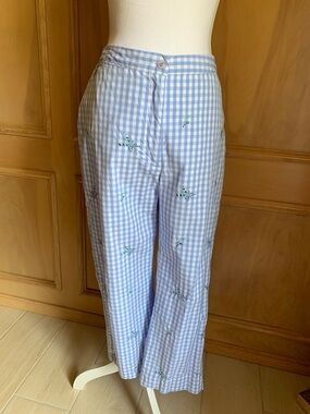Vintage Lilly Pulitzer Floral Blue Gingham Cropped Pants